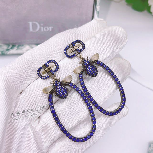 Dior飾品 迪奧經典熱銷款CD蜜蜂藍鑽圓環耳環耳吊  zgd1146